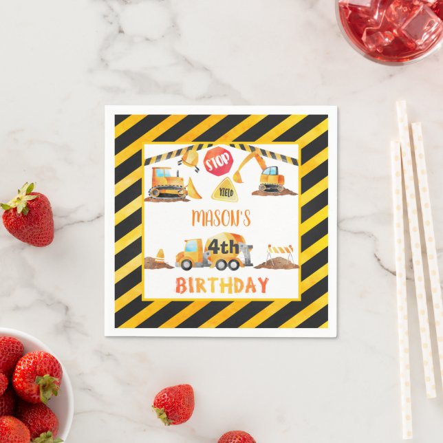 Serviette En Papier Construction Anniversaire Napkin - W (En situation)