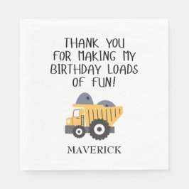 Serviette En Papier Construction Garçons Jaunes Camion de vidage Anniv