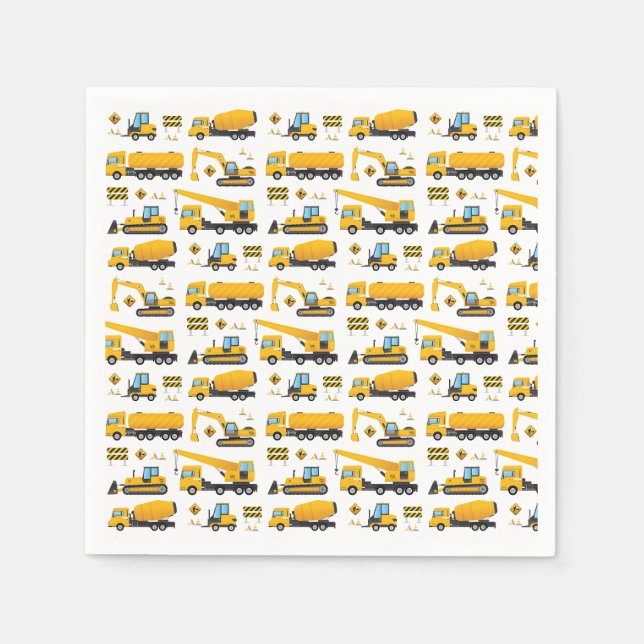 Serviette En Papier Construction Véhicules Camion Motif Décor (Devant)