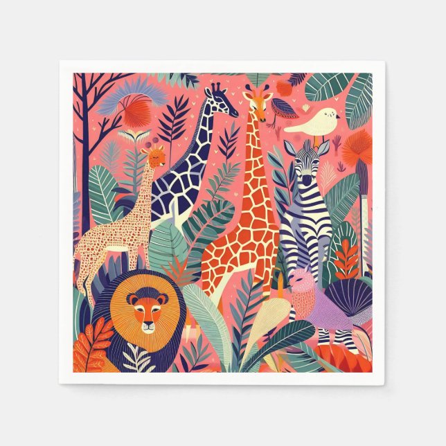 Serviette En Papier Contemporary exotic animals and birds 1 pink (Devant)