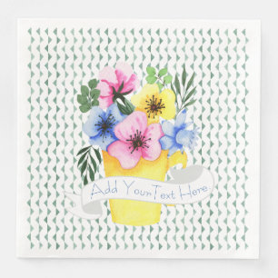 Serviette En Papier Conteneur Jaune Avec Pensées Pastel