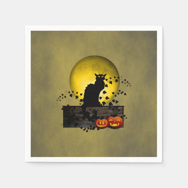 Serviette En Papier Conversation Noir Halloween (Devant)