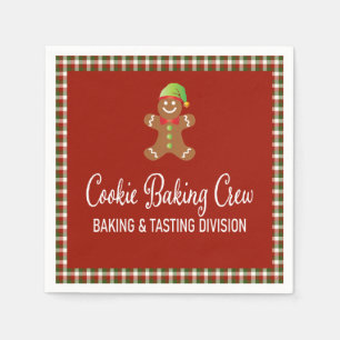 Serviette En Papier Cookie Plaid Cuisinière Équipage de Noël Rouge