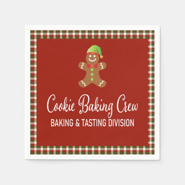 Serviette En Papier Cookie Plaid Cuisinière Équipage de Noël Rouge (Devant)