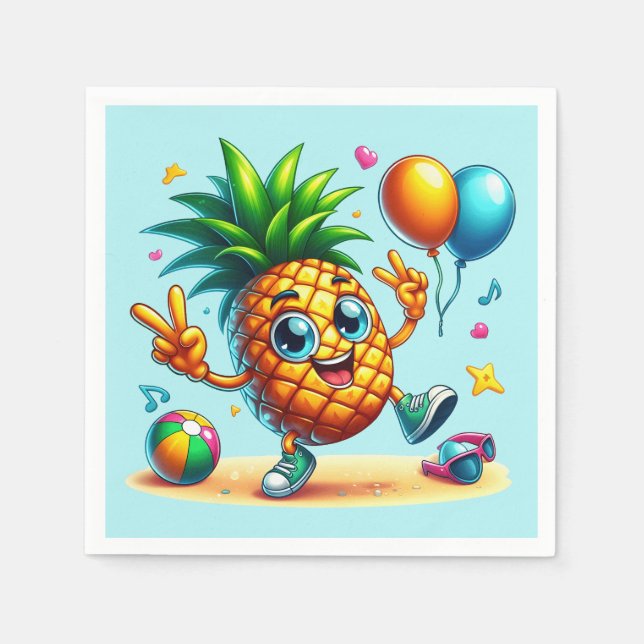 Serviette En Papier Cool Anniversaire plage fête d'ananas (Devant)