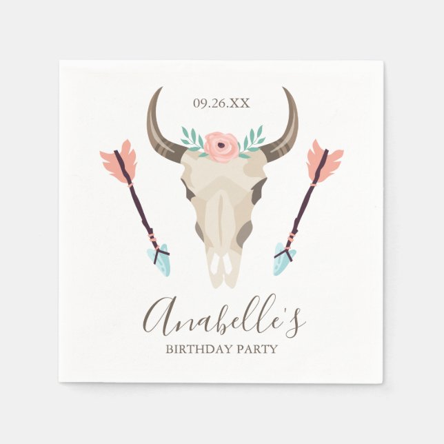 Serviette En Papier Cool Boho Cow Skull Party Faveurs (Devant)