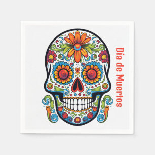 Serviette En Papier Cool Dia de Muertos style doodé Calavera crâne