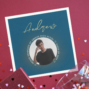 Serviette En Papier Cool Simple Bleu Or Moderne Typographie Grad Photo