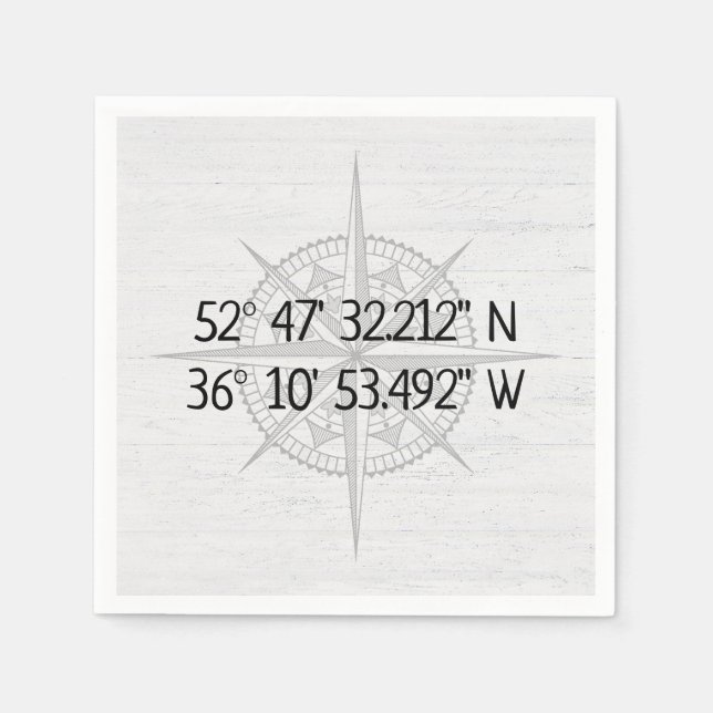 Serviette En Papier Coordonnées de base GPS Compass (Devant)
