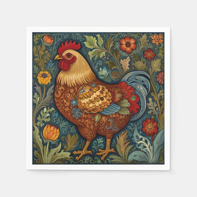 Serviette En Papier Coq rétro chic poulet de campagne (Devant)