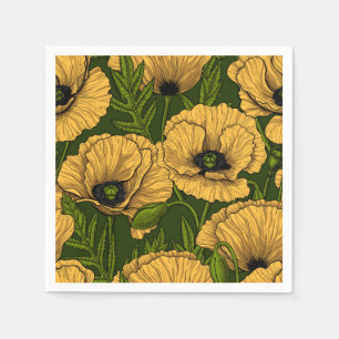 Serviette En Papier Coquelicots jaunes sur vert foncé
