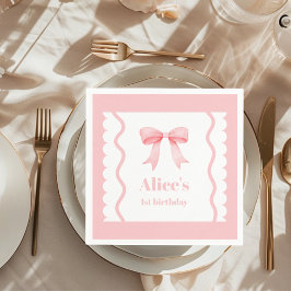 Serviette En Papier Coquette Aquarelle rose Bow 1er anniversaire