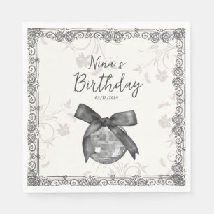 Serviette En Papier Coquette Black Bow & Disco Ball Elégant Anniversai