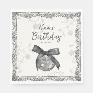 Serviette En Papier Coquette Black Bow & Disco Ball Elégant Anniversai