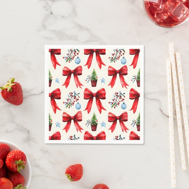 Serviette En Papier Coquette Bow et Naples d'arbre de Noël (En situation)