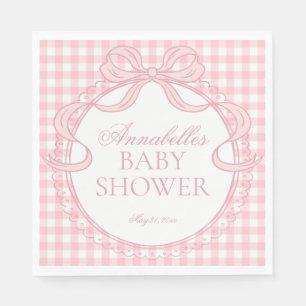Serviette En Papier Coquette en vichy rose pour Baby Shower Dessert