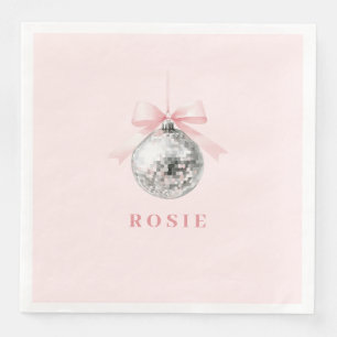 Serviette En Papier Coquette personnalisée Disco Ball rose ruban