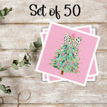 Coquette Pink Christmas Tree Cocktail Napkins