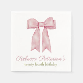 Serviette En Papier Coquette Rose Aquarelle Bow Fête Anniversaire