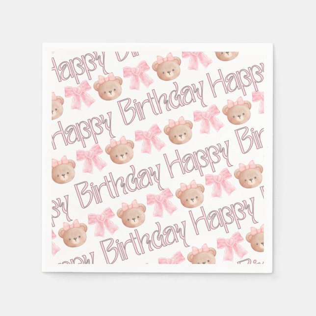 Serviette En Papier Coquette rose ours et rubans (Devant)