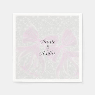 Serviette En Papier Coquette rubans rose transparent - Carré