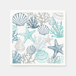 Serviette En Papier Coquillage de coquillage turquoise et bleu Starfis