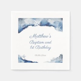 Serviette En Papier Coquillages bleu foncé et blanc Baptême fête d'ann
