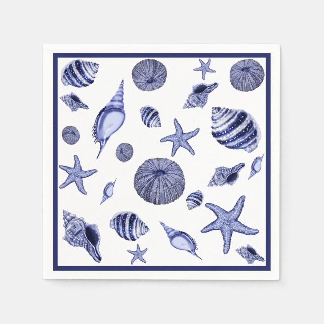 Serviette En Papier Coquillages bleus et blancs (Devant)