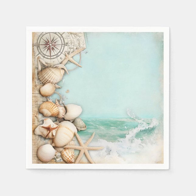 Serviette En Papier Coquillages de mariage sur la plage 3 (Devant)