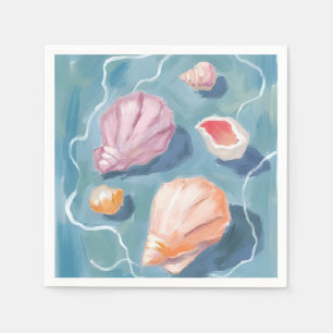Serviette En Papier Coquillages Océaniques Aquarelle Côte Plage Mer