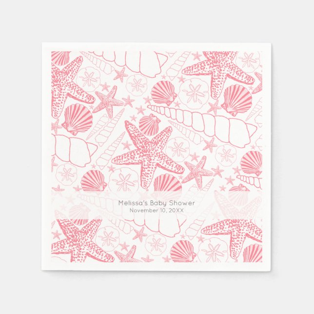 Serviette En Papier Coquillages roses Mariage ou fille Baby shower ser (Devant)