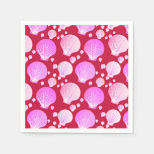 Serviette En Papier Coquilles de mer roses sur fond bordeaux