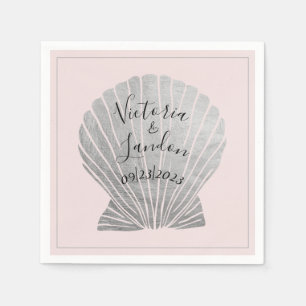 Serviette En Papier Coquilles métallisées argent rose Nom Mariage sur 