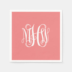 Serviette En Papier Corail Blanc 3 Initiale Vigne Monogramme DIY BG