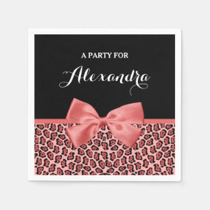 Serviette En Papier Corail et Jaguar noir Imprimer Cute Bow avec nom