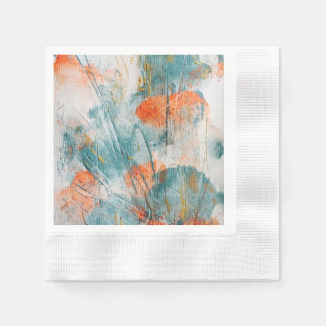 Serviette En Papier Corail et serviettes Turquoises brossées (Devant)