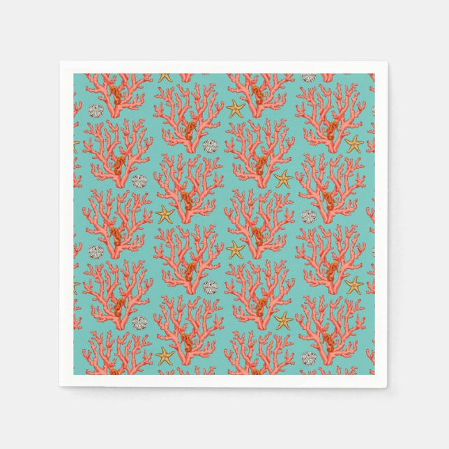 Serviette En Papier Corail marin avec des créatures marines (Devant)