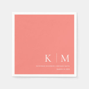 Serviette En Papier Corail rose et Mariage blanc