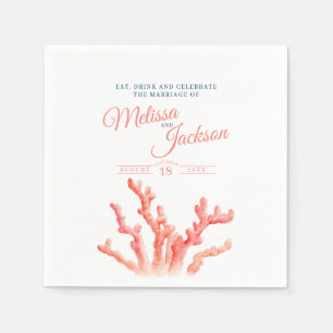 Serviette En Papier Corail vivant orange bleu aquarelle mariage person