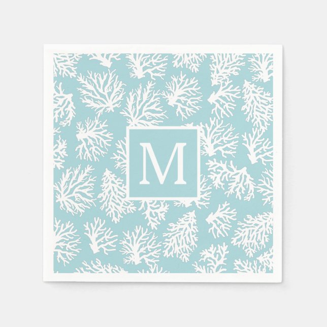 Serviette En Papier Coral Reefs été plage côtière monogramme extérieur (Devant)