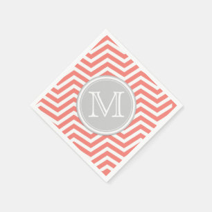 Serviette En Papier Coral rose et blanc Chevron avec Monogramme