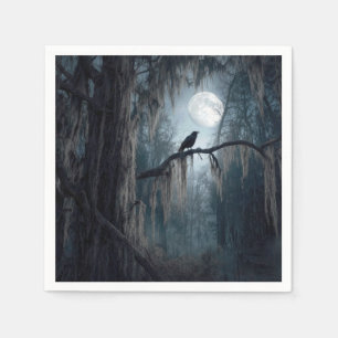 Serviette En Papier Corbeau d'Halloween dans une forêt sinistre