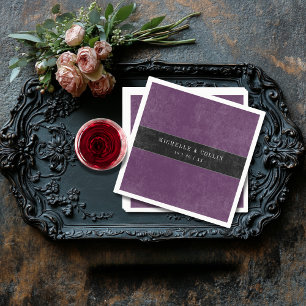 Serviette En Papier Corbeau noir gothique et Rose noir Mariage violet