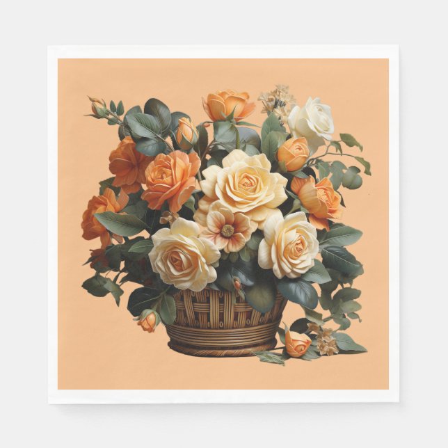 Serviette En Papier Corbeille de roses orange (Devant)
