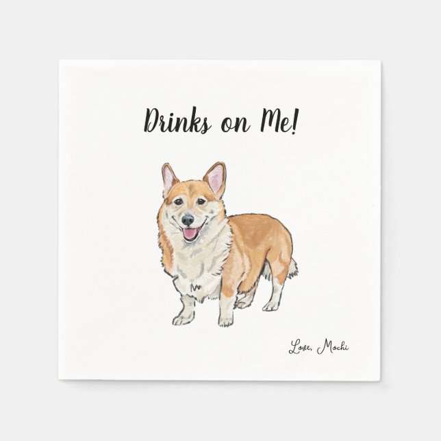 Serviette En Papier Corgi Chien Cocktail Napkins (Devant)