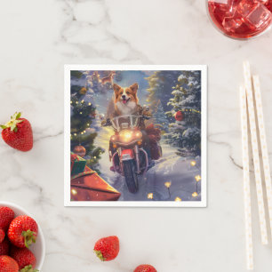 Serviette En Papier Corgi Chien équitation Moto Noël