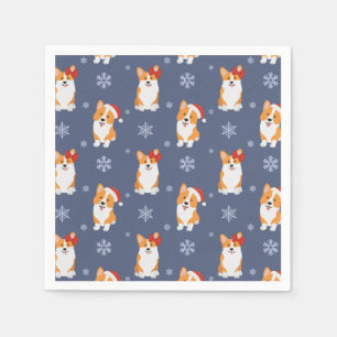 Serviette En Papier Corgis à Santa Hats et Snowflakes Motif