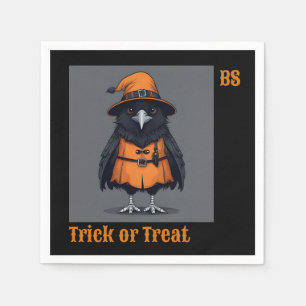 Serviette En Papier Corneille d'Halloween mignonne sous déguisement   