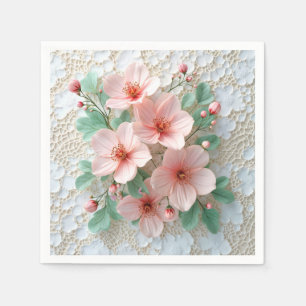 Serviette En Papier Cosmos Rose Fleurs De Mariage Sur Dentelle