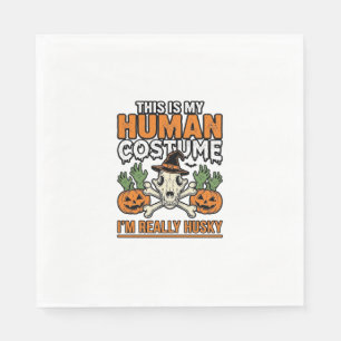 Serviette En Papier Costume Humain Husky Drôle T-Shirt Halloween Chien